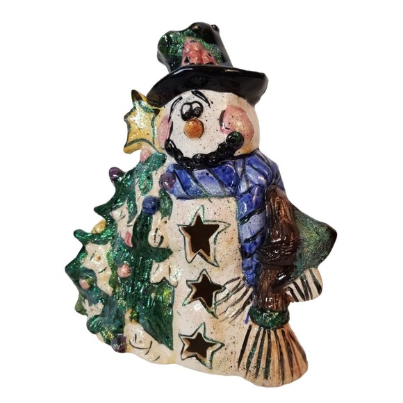 Christmas Blue Sky 2002 Snowman tree luminary Heather Goldminc Snowflake Trivet - Picture 2 of 11